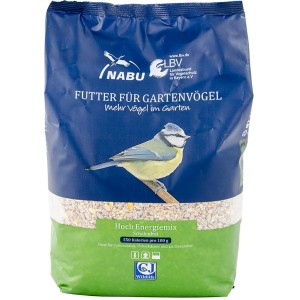 Vogelfutter Hoch Energiemix schalenfrei 2kg, geeignet für Gartenvögel.