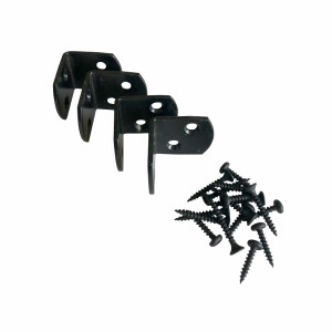 Schwarze Zaunbeschläge aus Stahl, 3x3,7 cm, mit Schrauben für Sichtschutzzäune.