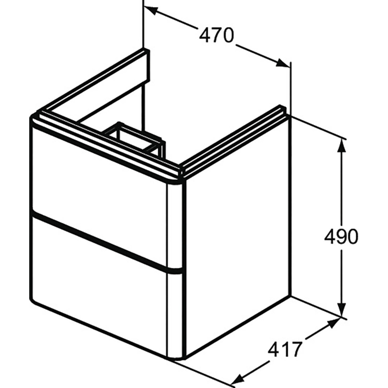 Ideal Standard Waschbeckenunterschrank Adapto, weiß hochglanz, 47 cm breit, mit Maßen.