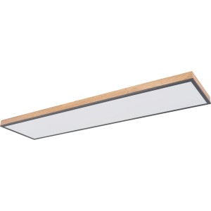 Globo LED-Deckenleuchte Doro, graphitfarben mit Holzoptik, 120x30 cm, dimmbar.