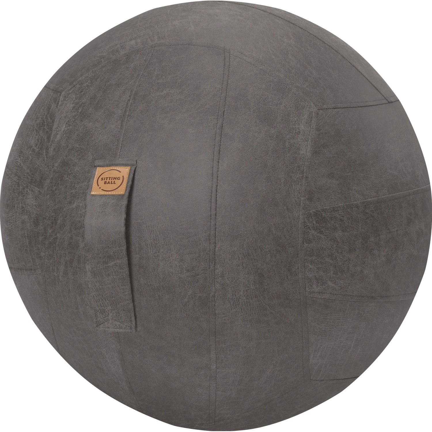 Anthrazitfarbener Sitting Ball Hocker Frankie, 150 l, mit Seitentasche und Tragegriff.