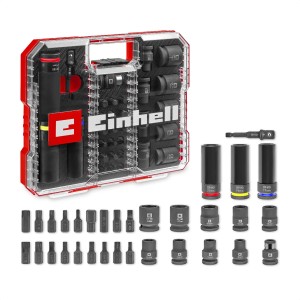 Einhell KFZ Impact Stecknuss Bit Set, 32-teilig im XL Case, 1/2 Zoll, für Werkstatt und Reparaturen.