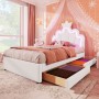 okwish Polsterbett 90x200cm mit LED Licht Schubladen Weiß ohne Matratze_2