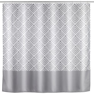 Wenko Anti-Schimmel Duschvorhang Echo, grau-weißes Muster, 180x200 cm.