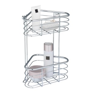 WENKO Eckregal Trestina mit 2 Etagen aus Edelstahl, Drahtdesign für Bad-Utensilien.