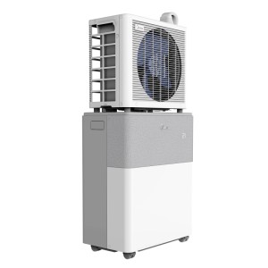 Midea PortaSplit Cool mobile Klimaanlage in Weißgrau, Außeneinheit auf Inneneinheit montiert.