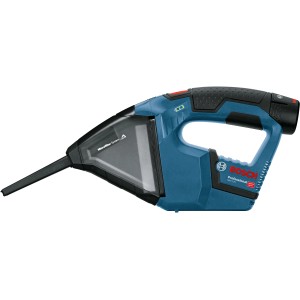 Bosch Professional GAS 12 V-LI Akku-Handstaubsauger in Blau mit Fugendüse.