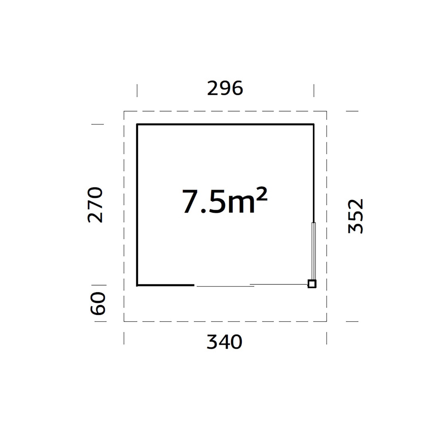 Grundriss Palmako Gartenhaus Andrea Slide Plus, 296x270 cm, mit Maßen.