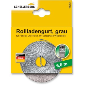 Schellenberg Rollladengurt Mini, 14mm, 6m, Grau. Gurtband für Rollladen mit verstärkten Kanten.