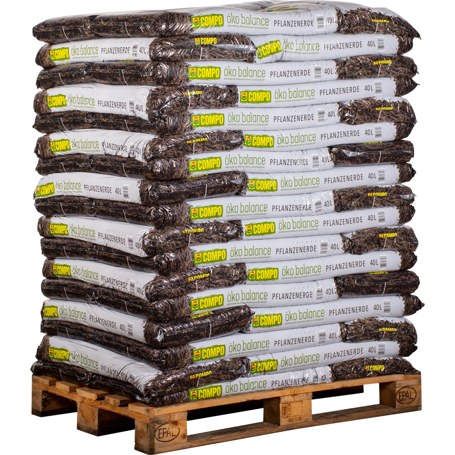 Palette Compo Öko Balance Pflanzenerde, 51 Säcke à 40L, Universalerde für Garten und Balkon.
