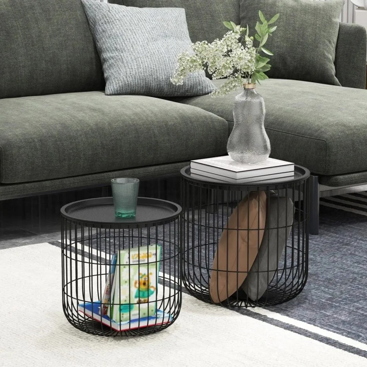HOMCOM 2er-Set Couchtisch mit Stauraum für Wohnzimmer Schlafzimmer Stahl Schwarz kaufen bei OBI