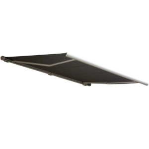 Anthrazitfarbene MCW Kassettenmarkise 4x3m aus Polyester mit Motor und Handkurbel.