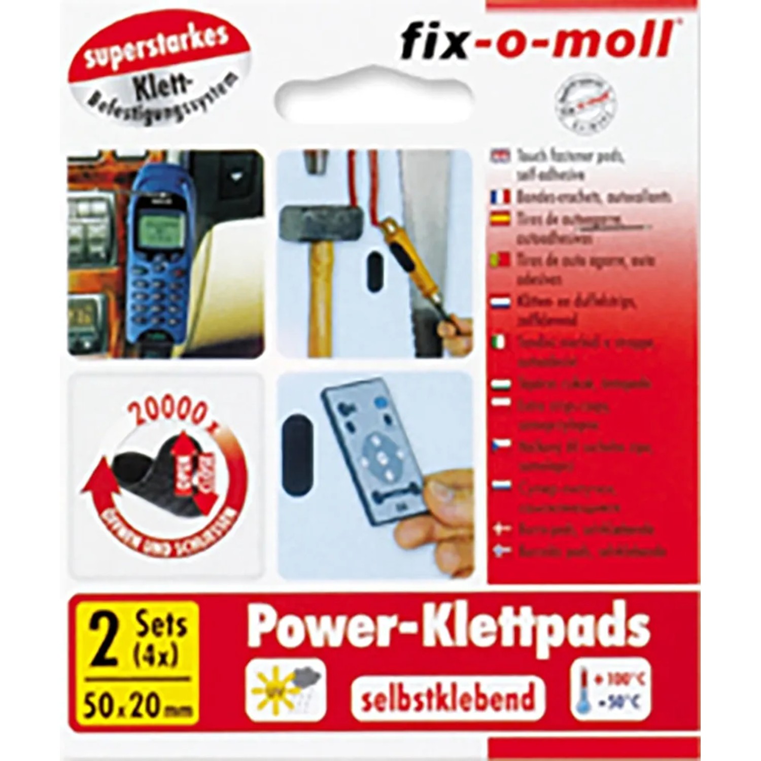 Fix-o-moll Power-Klettpads, 2 Sets selbstklebend, schwarz, 50x20mm. Vielseitig einsetzbar.