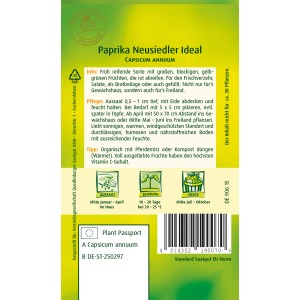 Samenpackung Quedlinburger Paprika 'Neusiedler Ideal', Gemüsesamen für blockige, rote Paprika.