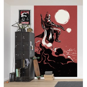 Komar Vlies Fototapete Star Wars Boba Fett in Rot, Detailaufnahme.