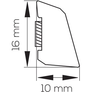 Profilzeichnung einer weißen, selbstklebenden Universalleiste (10x16mm) für Fenster-Zubehör.