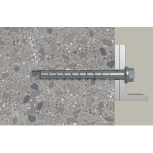 Fischer Betonschraube UltraCut FBS II 8x90 mm mit Sechskant und U-Scheibe im Beton.