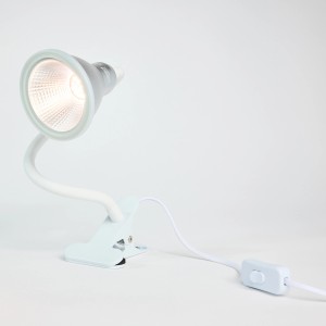 Weiße Venso E27 LED Pflanzenlampe mit Klemme und flexiblem Arm für die Pflanzenanzucht.