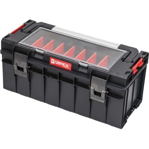 QBRICK Werkzeugkoffer PRO 600 Profi, schwarzer Werkzeugkasten mit transparentem Deckel.