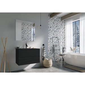 Schwarzer Maximus Waschbeckenunterschrank Sisi (80 cm) im modernen Badezimmer.