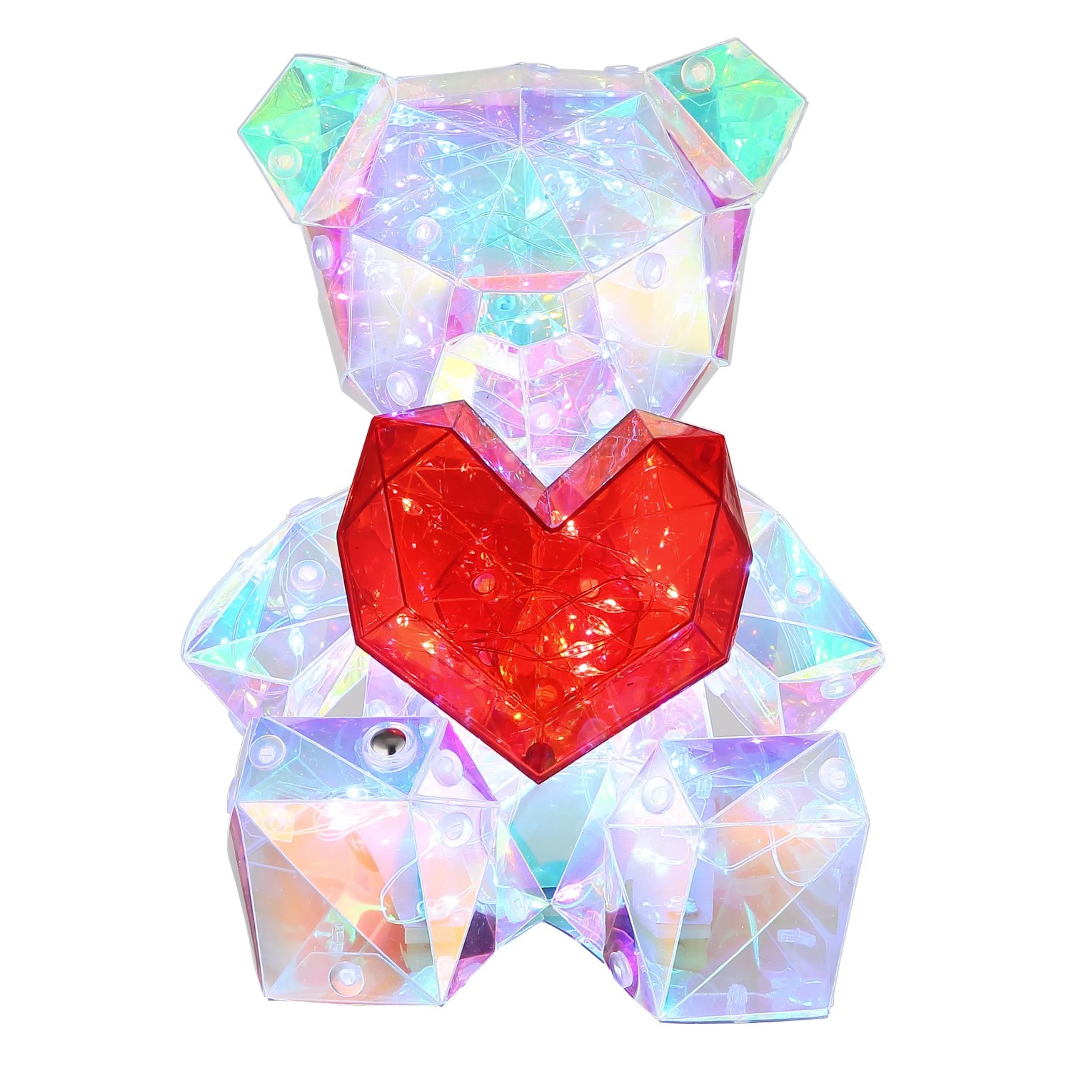 Globo Tischleuchte Brondar Bär mit rotem Herz, Kristall-Effekt, LED Design-Tischlampe.