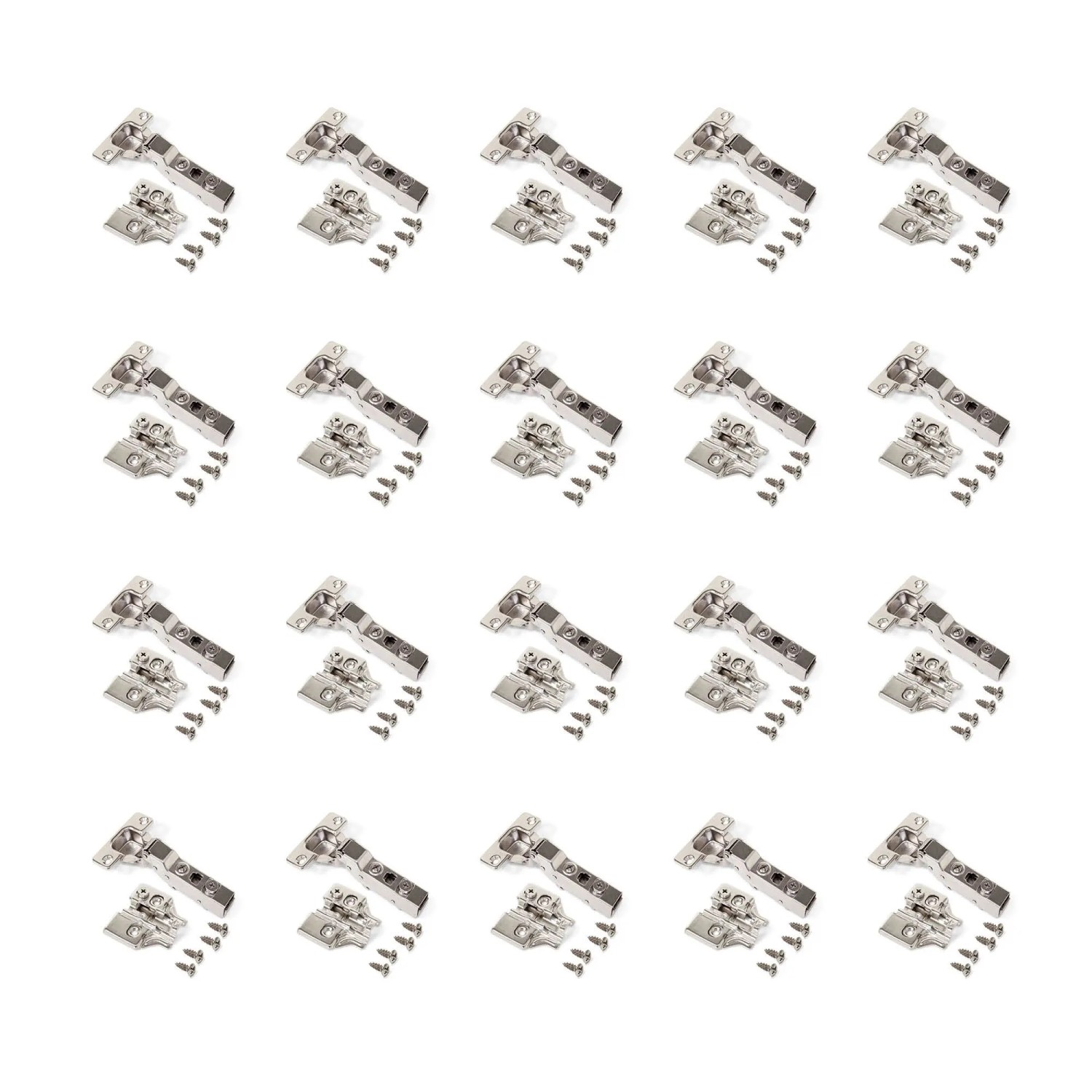 Emuca Kit von 20 Topfscharniere X91N Mittelanschlag mit Anschraubplatte Höhe 0 Stahl Vernickelt