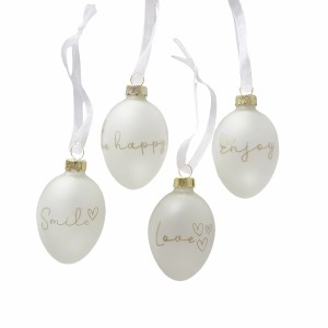 Boltze Dekoanhänger Davina, 4er Set, Ei-Form, transparent mit Schriftzügen wie Smile, Love, Enjoy, Be Happy.