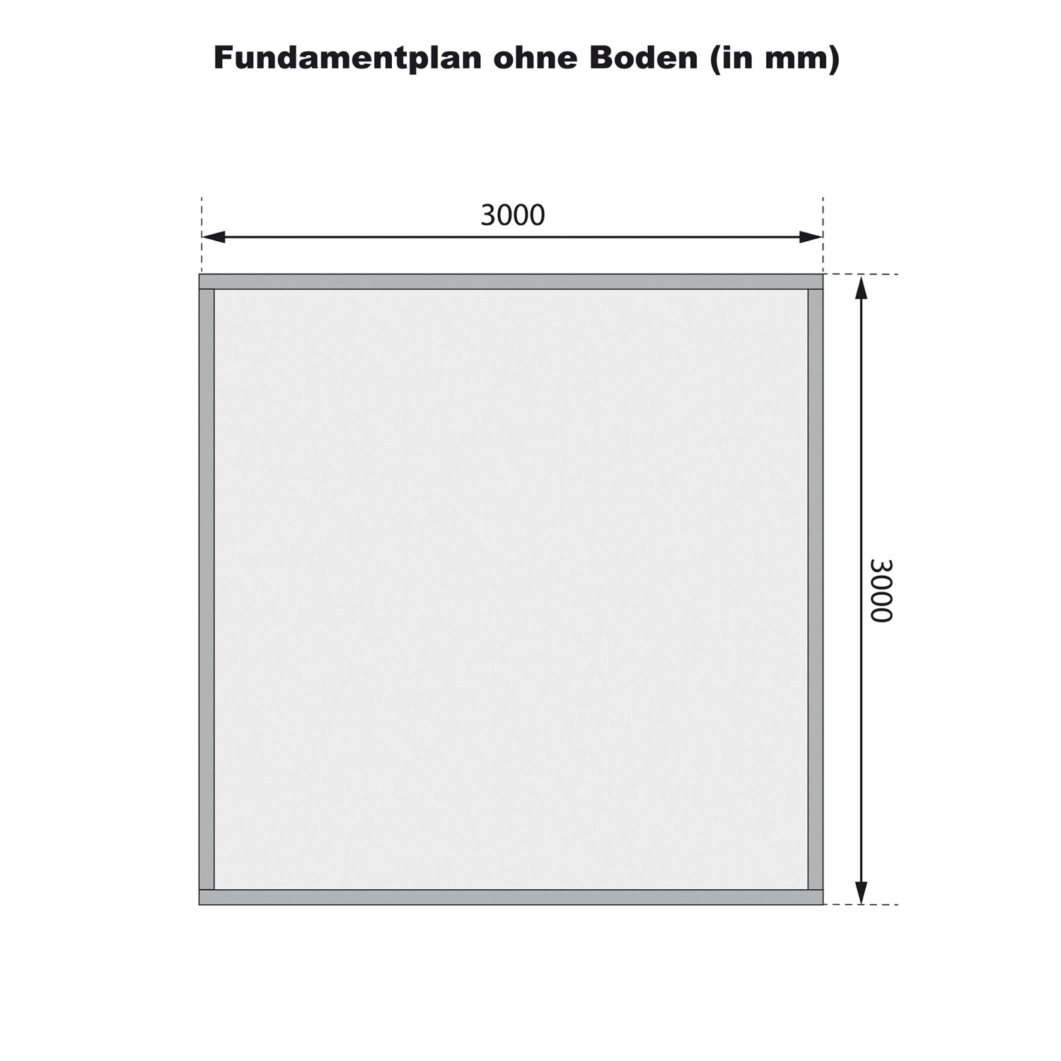 Fundamentplan für Karibu Gartenhaus Tyka 300x300 cm, ohne Boden.