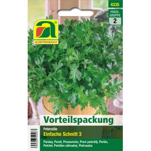 Austrosaat Petersilie Einfache Schnitt 3, Gemüsesamen mit dichten, grünen Blättern.