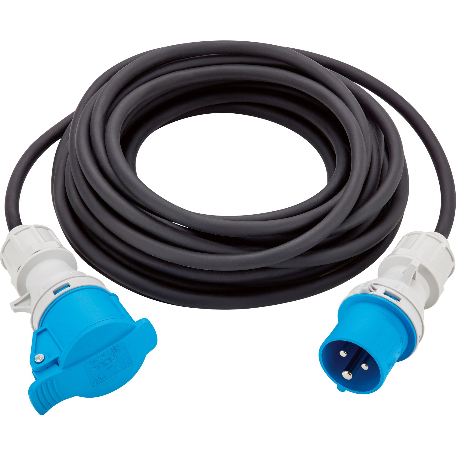 CEE Caravan Verlängerungskabel, 3-polig, blau-weiß, 10 m, für Camping, Garten & Werkstatt.