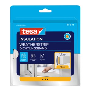 Tesamoll Schaumstoff Dichtung, weiß, 6m, für Fenster und Türen zur Abdichtung von Spalten 1-5mm.