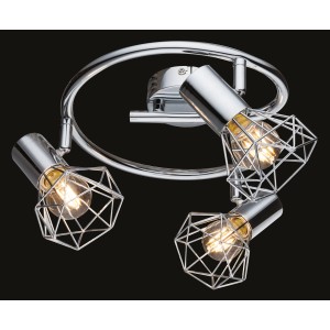 Globo Spot 3er mit Drahtgeflecht, Chrom-Optik. Deckenleuchte mit drei E14 Fassungen.