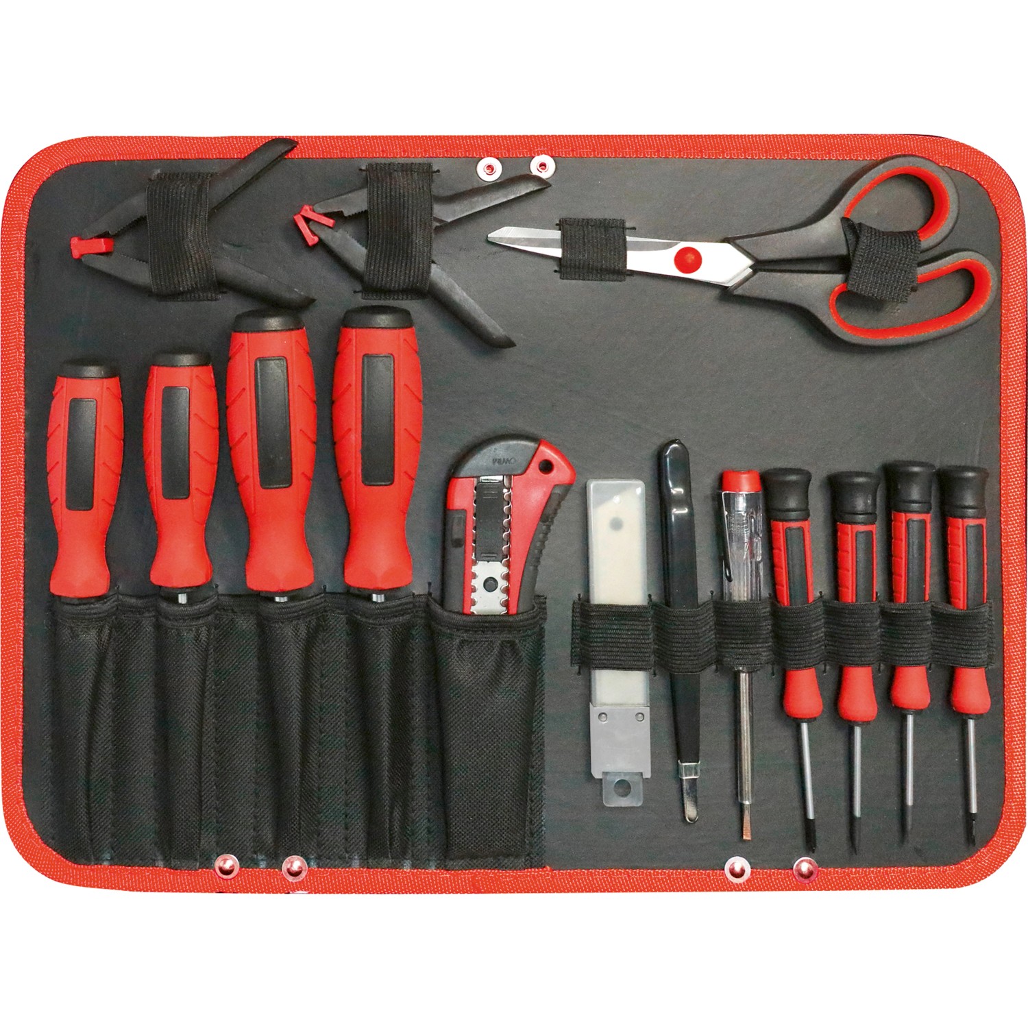 Werkzeug-Set: LUX Werkzeug-Trolley, 299-teilig, mit Schraubendrehern, Zangen, Cutter und Schere.