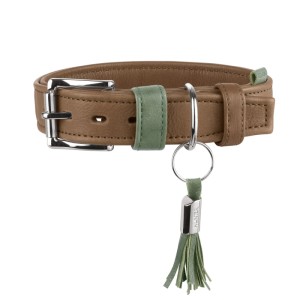 Hunter Hundehalsband Portofino, XS-S, 40 cm, Taupe/Türkis, Lederhalsband mit Zierquaste.