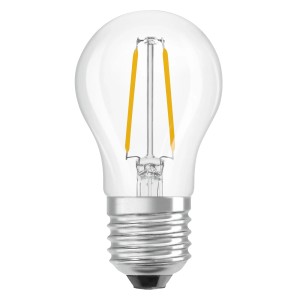 Klare Osram E27 LED Lampe in Tropfenform, 1W, 136lm. Energiesparendes Leuchtmittel für dekorative Beleuchtung.