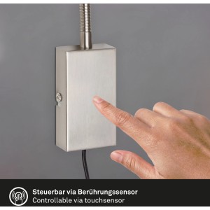 Briloner LED-Bettleuchte Tusi in Matt-Nickel mit Touch-Funktion und flexiblem Arm.