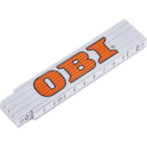 Zollstock: OBI Metermaßstab aus Fiberglas, 1 m, mit orangefarbenem OBI Logo.