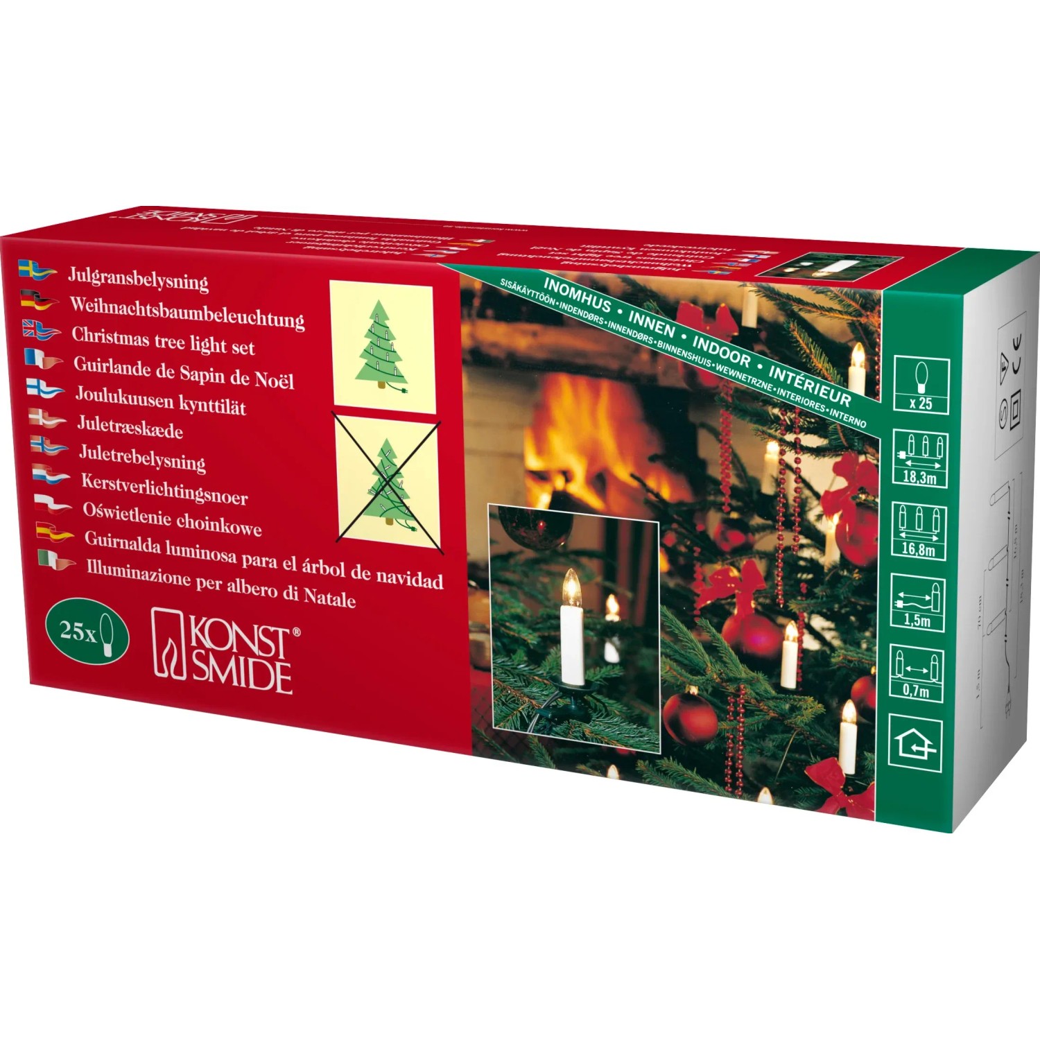Konstsmide Baum Lichterkette One String mit 25 warmweißen Birnen für den Innenbereich, Verpackung.