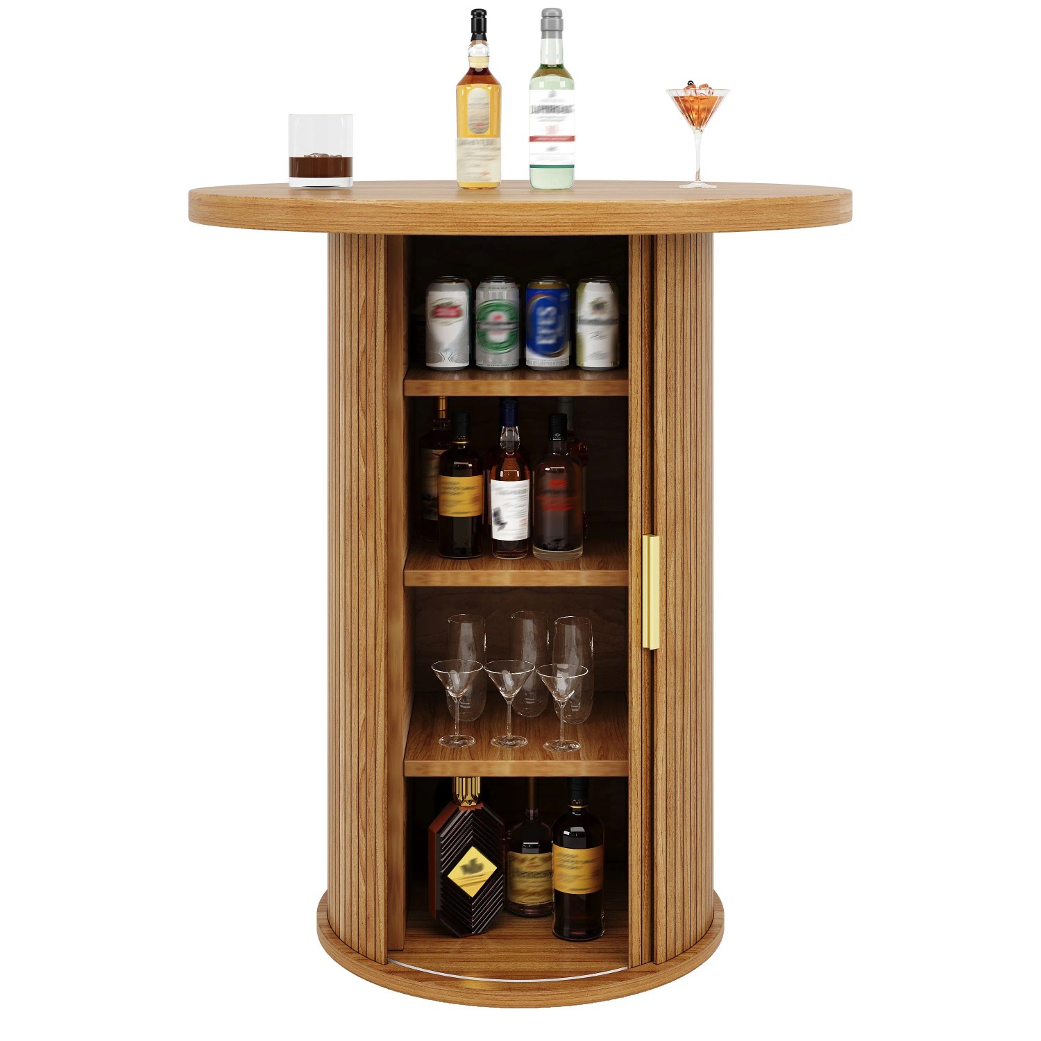 okwish Bartisch mit Stauraum MDF Holzoptik Bar Wohnzimmer 60x60x91.6cm Natur_9