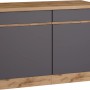 Held Möbel Küchenunterschrank Turin, 120 cm, Graphit/Wotaneiche, mit zwei Türen und Schubkästen.
