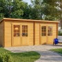 Alpholz Gartenhaus Maria Twin mit Pultdach, 601x275 cm, 40 mm Wandstärke, aus Pinienholz.