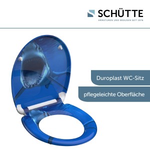 Schütte WC-Sitz Shark mit Hai-Motiv, Absenkautomatik und Schnellverschluss.