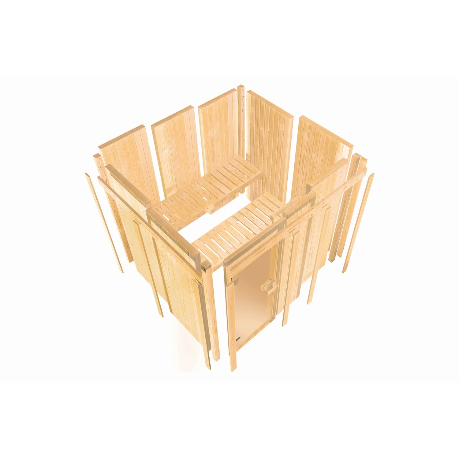 Karibu Sauna Anina 2, naturbelassen, mit Ofen und Kranz, aus Massivholz/Elementbauweise.
