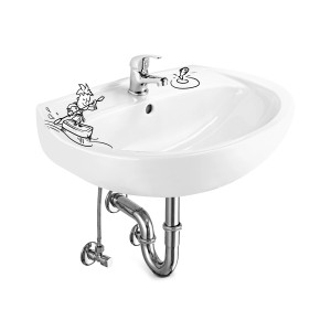 Weißes baliv Waschbecken-Set 60 cm mit Armatur und Siphon für das Badezimmer.