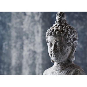 Fototapete: Buddha Statue in Grau-Blau, asiatisches Design, 3,50x2,55m.