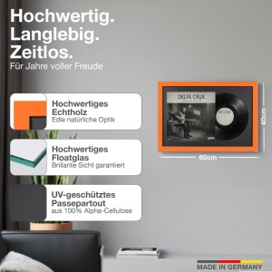 2er Set orange Schallplattenrahmen 40x60 mit Passepartout für Vinyl & Cover.