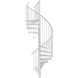 Weiße Minka Spindeltreppe Spiral Smart, Durchmesser 160 cm, für Geschosshöhen bis 305,5 cm.