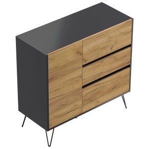 Posseik Sideboard Industrial L, 100 cm, Grafit/Eiche, mit 3 Schubladen und 1 Tür.