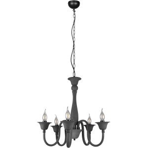 Anthrazitfarbene Trio Lüsterkrone Elsa mit fünf E14 Fassungen, geeignet für Wohn- und Schlafzimmer.