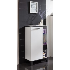 Fackelmann Midischrank TE-A, weiß matt, 47x94x32cm, mit Tür und offenen Fächern. Badmöbel Stauraum.